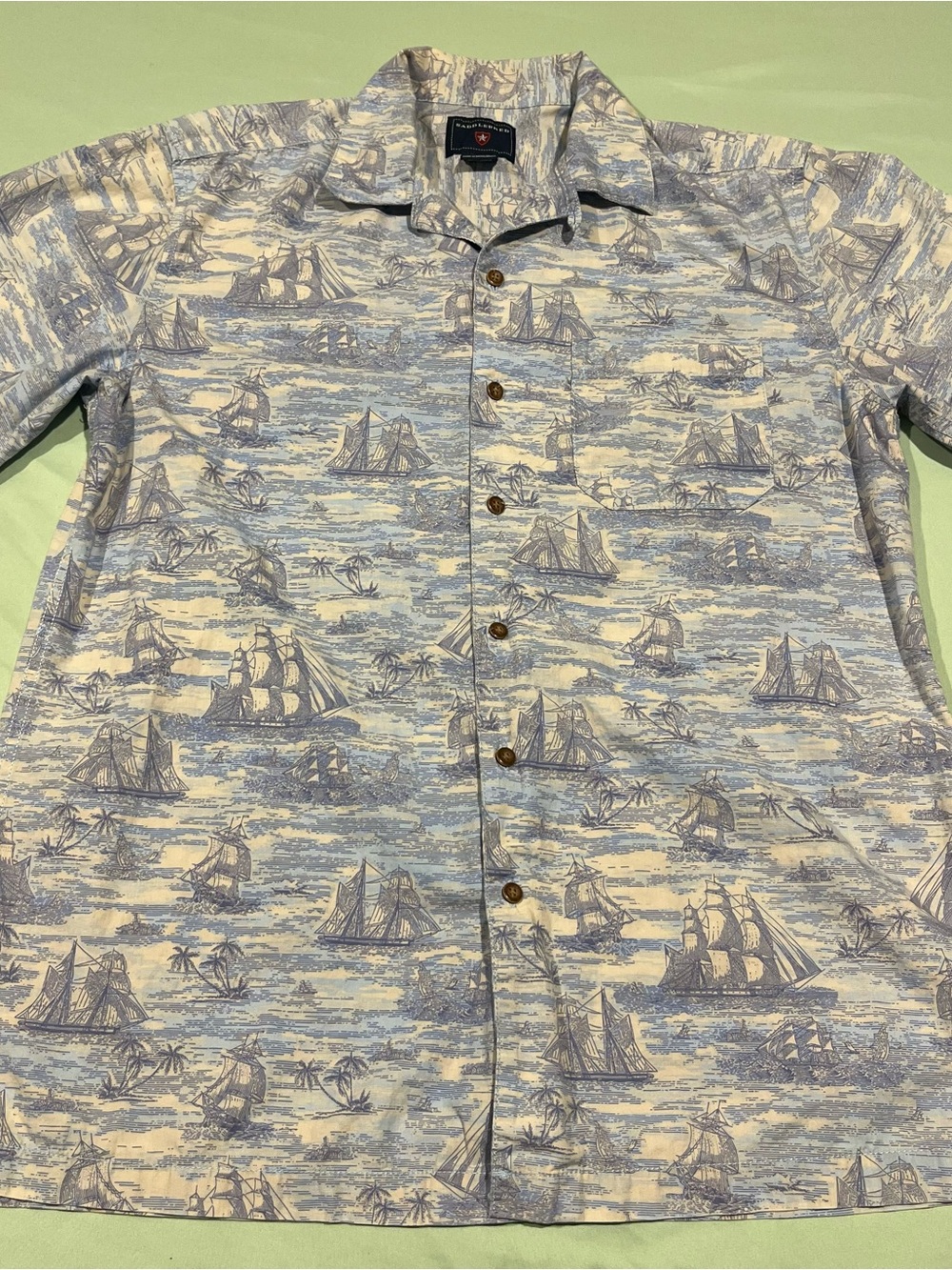 Saddlebred button-down shirt, nautical map & sailboat print, Med